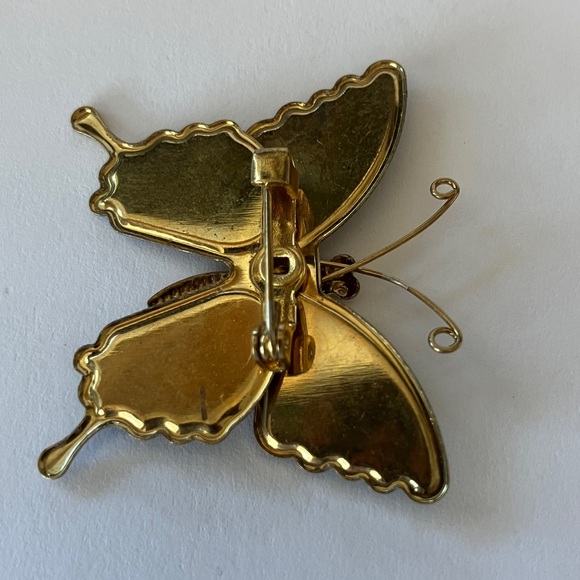Vintage Gold Tone Multicolor Butterfly Brooch - Picture 5 of 5